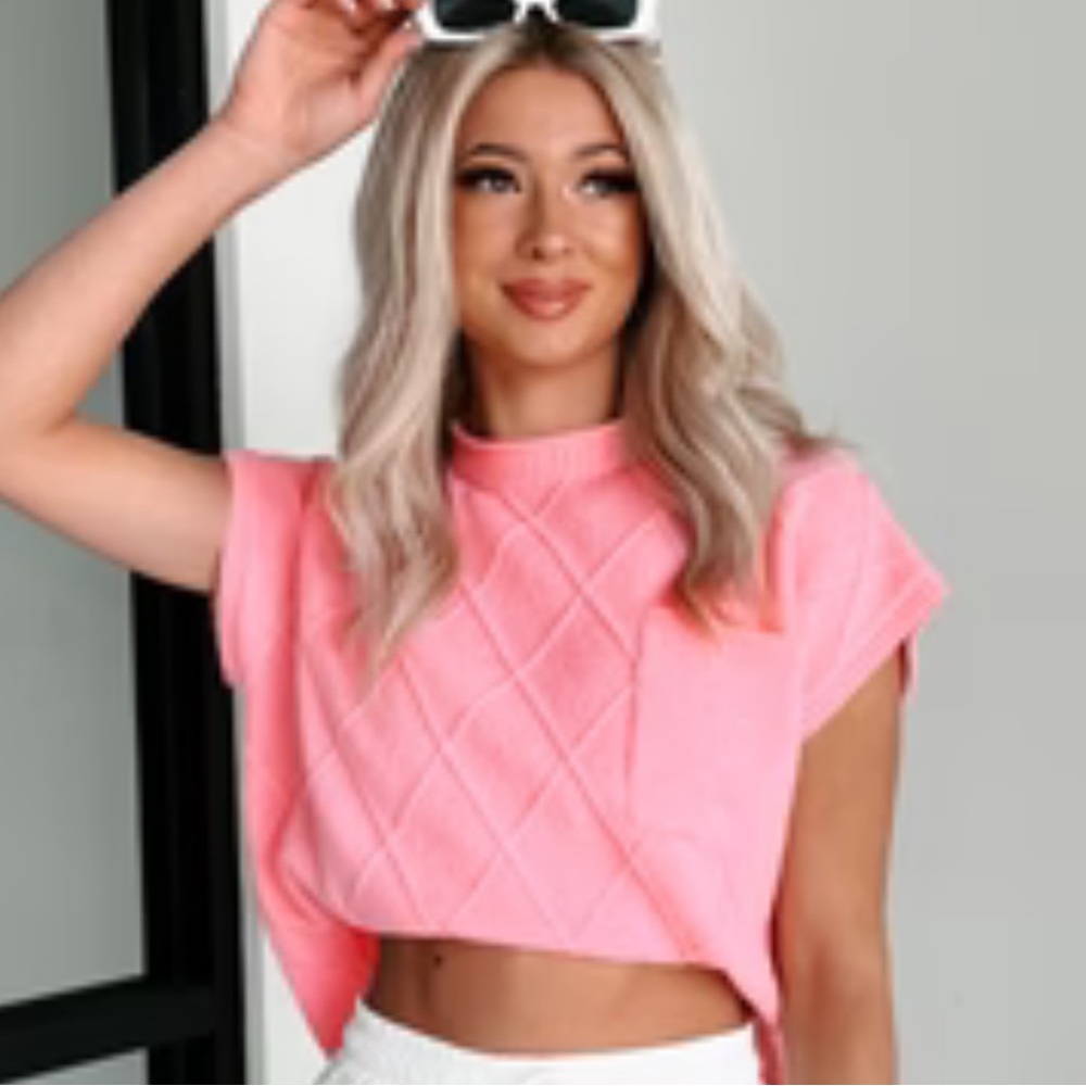 Pink Knit Top with Pocket